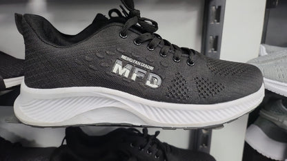 Athlete Home MFD Air-Knit Unisex Sports Shoes – Ultra-Lightweight Breathable Running Sneakers & Gym Trainers with Shock-Absorbing Wave Sole (Black)