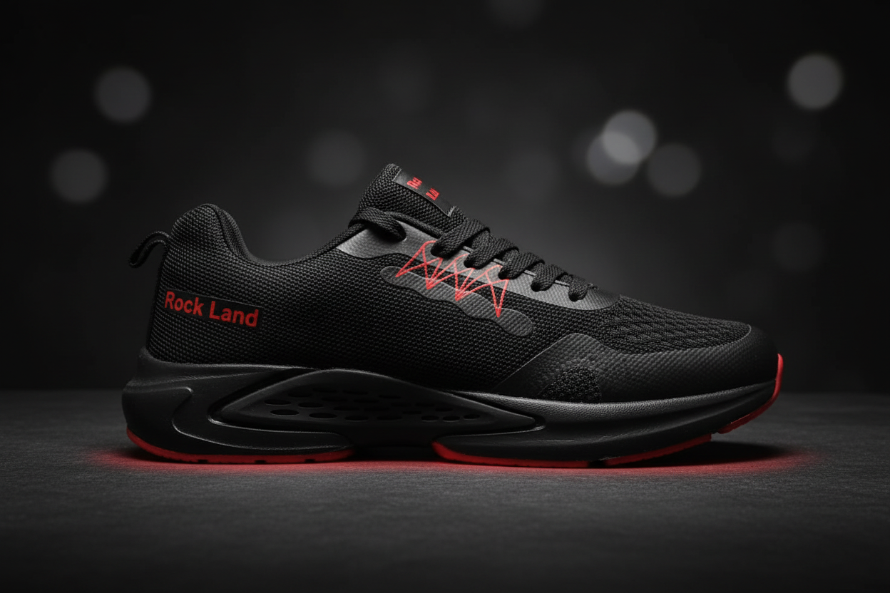 Rock Land Black Performance Running Shoes for Men & Women – Lightweight Breathable Gym Sneakers with Shock Absorption for Running, Walking, Cardio, Fitness Training & Everyday Wear