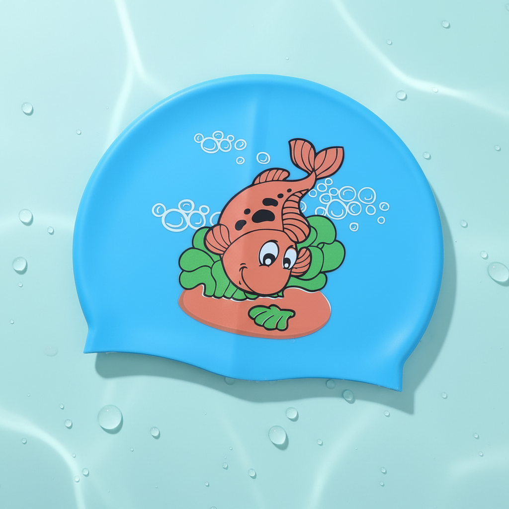 Premium Non-Slip Silicone Swimming Cap for Kids and Youth - Waterproof, High-Elasticity Protective Swim Hat with Cute Cartoon Fish Design
