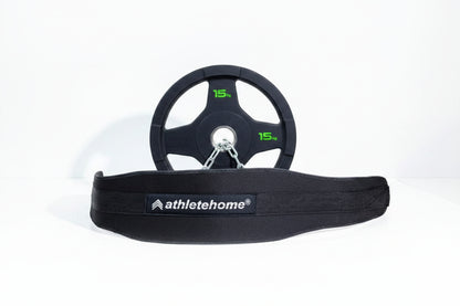 Athlete Home Premium Neoprene Dip Belt with Heavy Duty Steel Chain for Weighted Pull-Ups, Dips, and Squats – Ergonomic Back Support Lumber Protection Weightlifting Belt