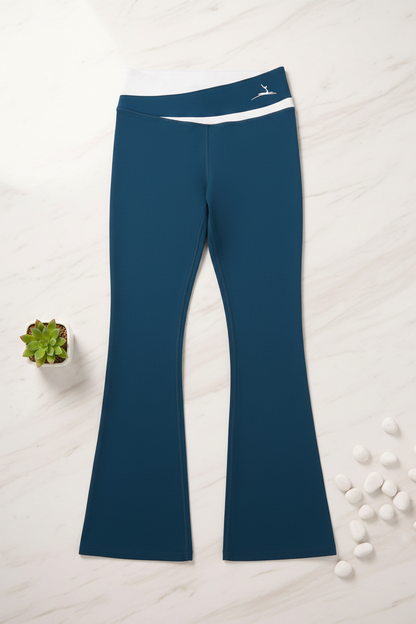 Athlete Home Women's High-Waisted Flare Yoga Pants – Teal Cross-Waist Bootcut Workout Leggings with Compression Support