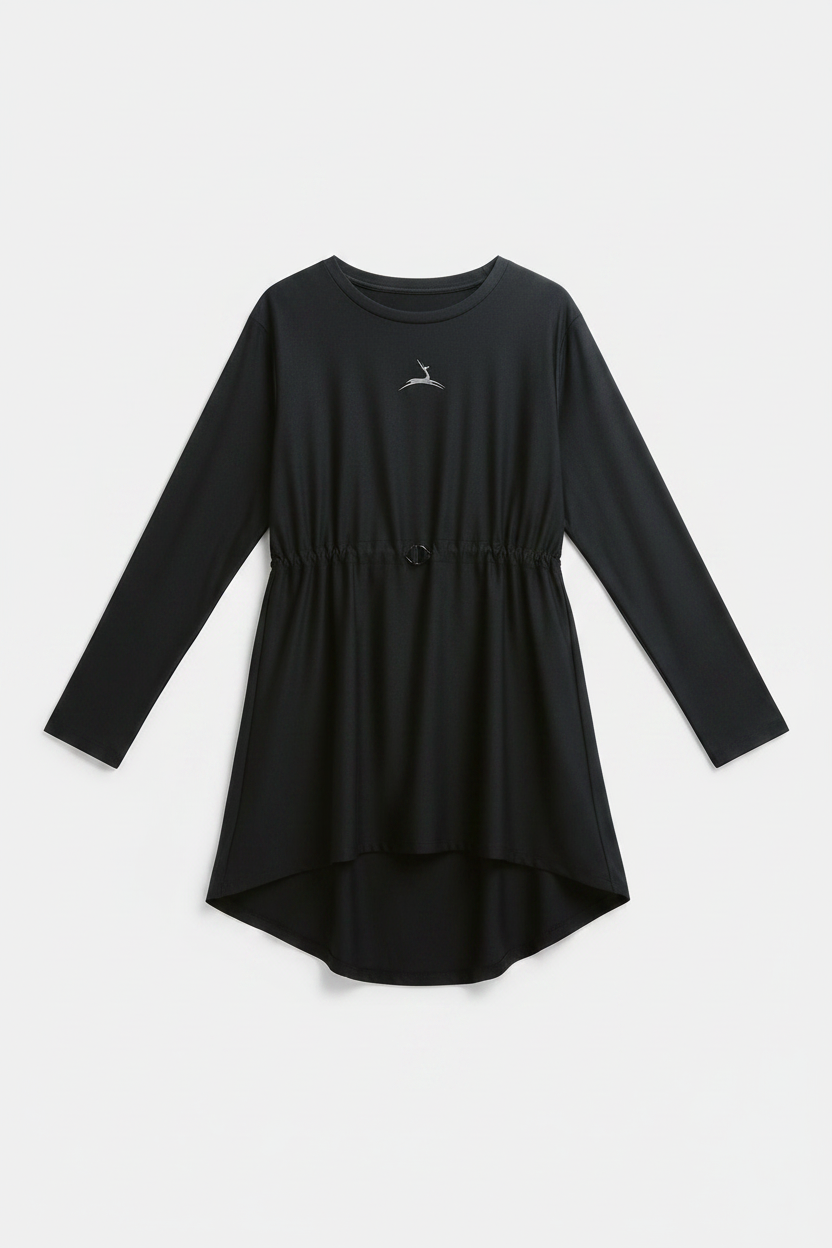 Athlete Home Women's Long Modest Workout Tonic – Adjustable Drawstring Waist Long Sleeve Training Top with Thumbholes