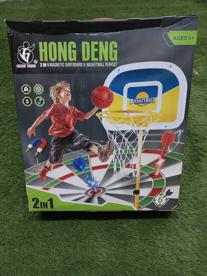 Athlete Home 2-in-1 Magnetic Dartboard & Basketball Playset – Adjustable Indoor Mini Basketball Hoop Set with Safe Magnetic Darts for Kids & Active Home Fun