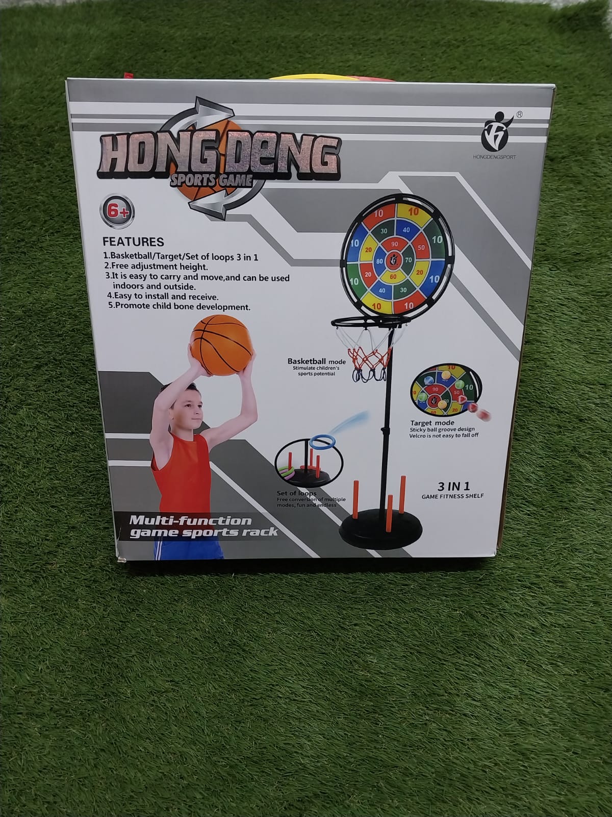 3-in-1 Multi-Function Game Sports Rack & Home Fitness Set | Adjustable Basketball Hoop, Target Game & Ring Toss for Active Families