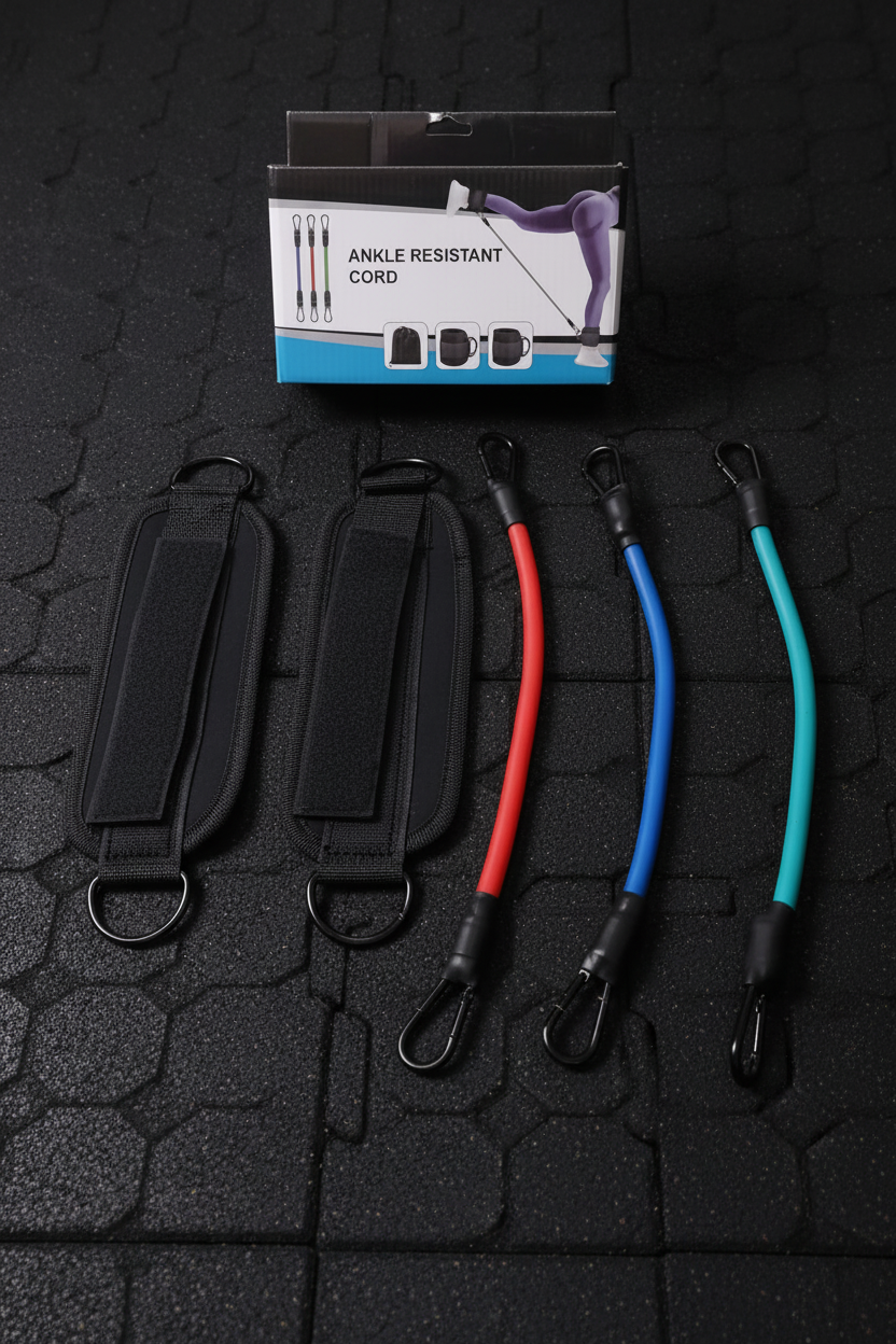Premium Ankle Resistance Cord Set with Padded Ankle Straps & Resistance Bands | Portable Glute Isolation & Kickback Resistance Trainer for Gym & Home Workouts