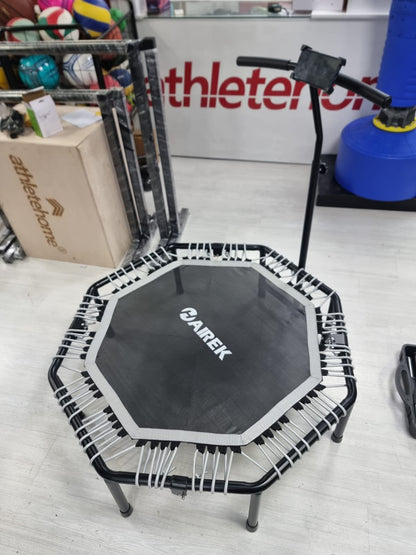 Airek Hexagonal Fitness Trampoline with Stability Handle Bar & Phone Mount – Heavy-Duty Foldable Rebounder for High-Intensity Cardio & Low-Impact Home Workouts (160 kg Capacity)