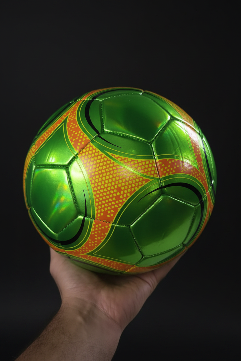 كرة قدم احترافية بلون أخضر وبرتقالي معدني لمباريات الملاعب، التدريب، وتحسين المهارات