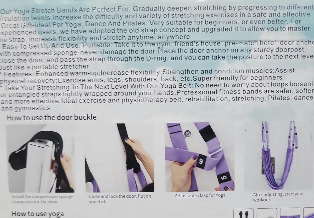 Air Yoga Strap & Door Stretching Rope with Adjustable Clasps for Flexibility, Pilates, and Gymnastics