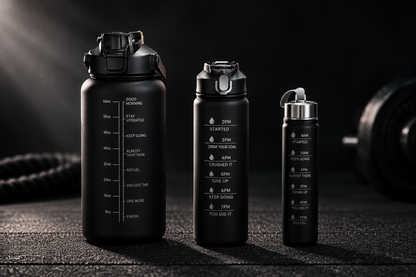 Black Motivational Water Bottle  – Multi-Capacity Sports Water Jug with Time Markers & 2L Capacity for Gym, Training & All-Day Hydration