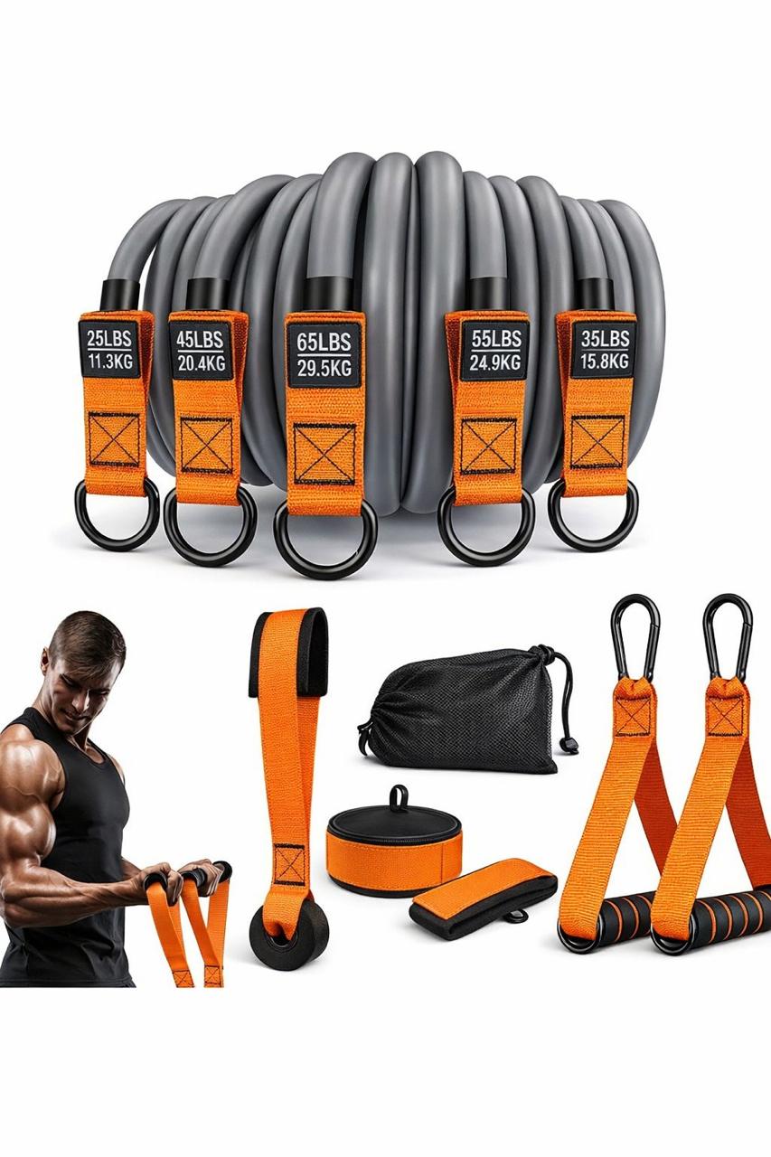 Premium Heavy-Duty Resistance Tube Bands Set – 11-Piece Stackable Exercise Bands with Comfort Foam Handles, Neoprene Ankle Straps, Door Anchor, and Carrying Bag for Home Gym Strength Training, Muscle Toning, and Full-Body Fitness