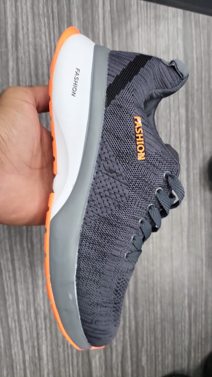 Lightweight Running Shoes for Men & Women – Breathable Mesh Gym Sneakers, Cushioned Walking & Training Shoes, Non-Slip Athletic Footwear for Running, Cardio, Fitness & Everyday Wear – Grey & Orange | Athlete Home