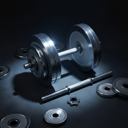 Adjustable Nickel Chrome Dumbbell Set | Premium Knurled Chrome Bar & Spinlock Collars | Weight Plates for Home Gym Strength Training & Full-Body Workouts