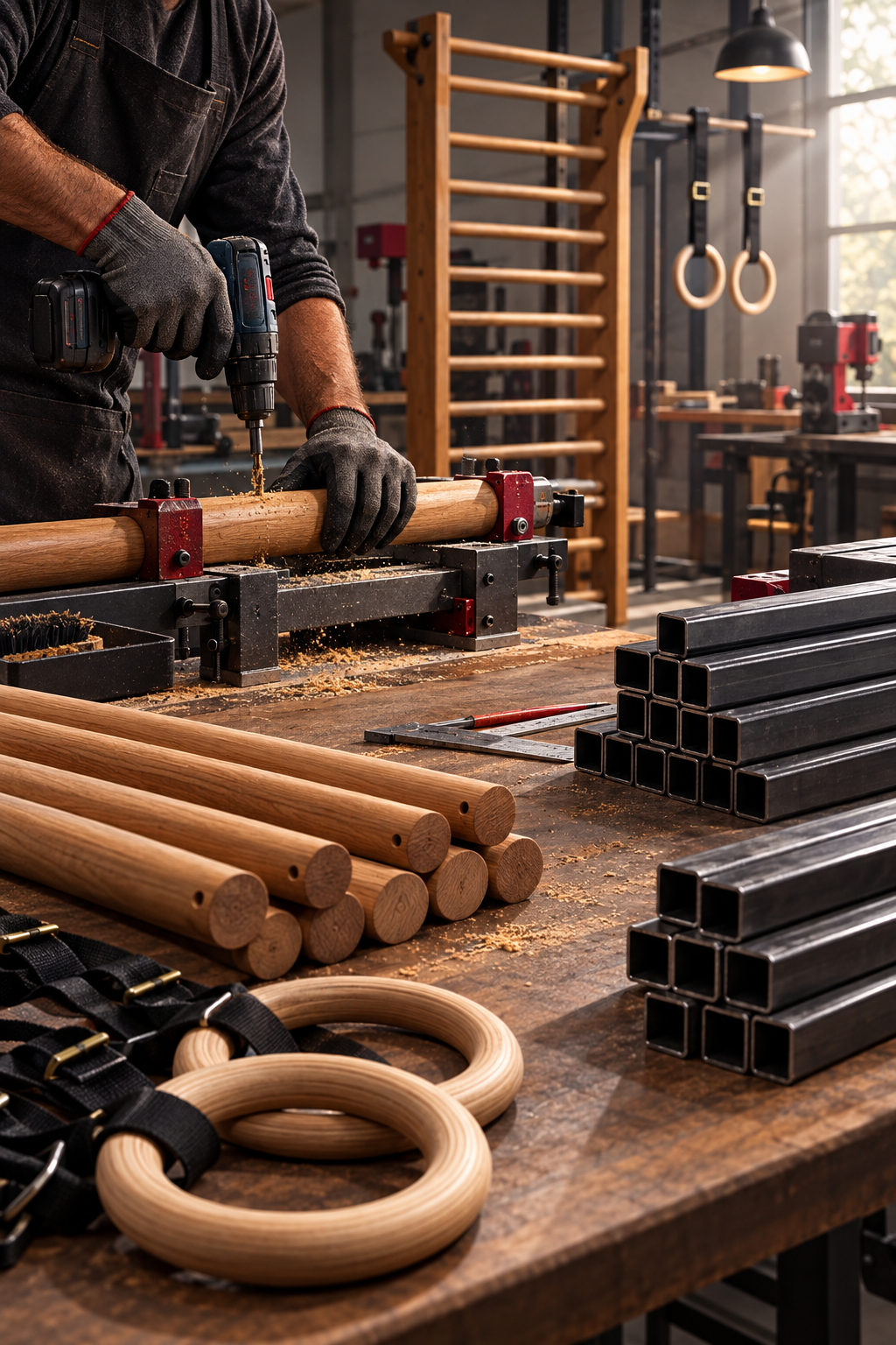 Cutting and shaping wooden calisthenics components