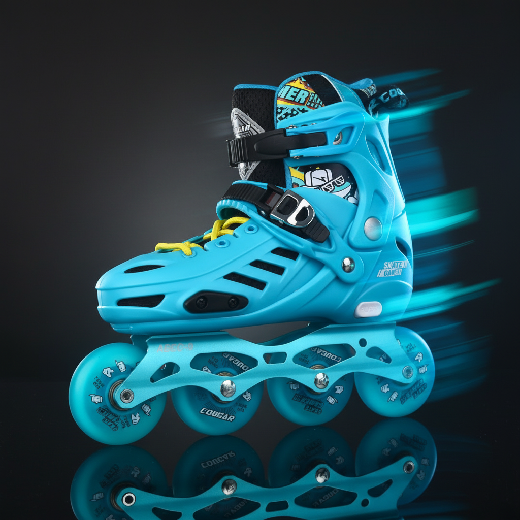 Cougar Skate Gamer Professional Inline Skates | Adjustable High-Performance Skates with ABEC-9 Bearings | Unisex Fitness & Urban Rollerblades for Speed and Control - Cyan Blue
