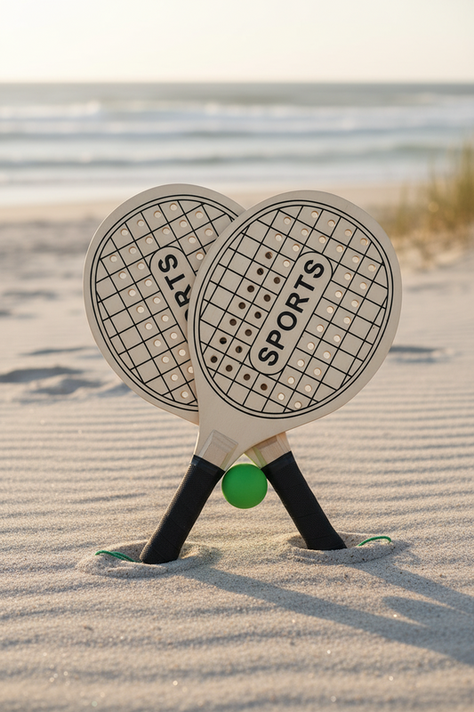 Athlete Home Premium Classic Wooden Beach Racket Set – Heavy-Duty Beach Paddle Ball Set with 2 Perforated Wooden Paddles, Padded Grip, and High-Bounce Rubber Ball for Outdoor Conditioning and Agility Training Beach Rackets with Ball