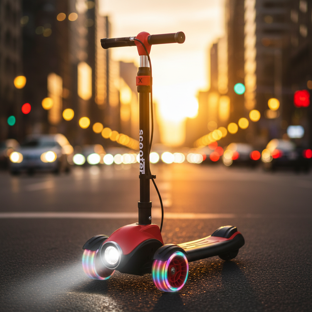 Athlete Home Elite 3-Wheel Urban Scooter with LED Motion-Activated Wheels & High-Lumen Headlight – Heavy Duty Kids & Teens Kick Scooter for Active Play, Cardio, and Balance Training