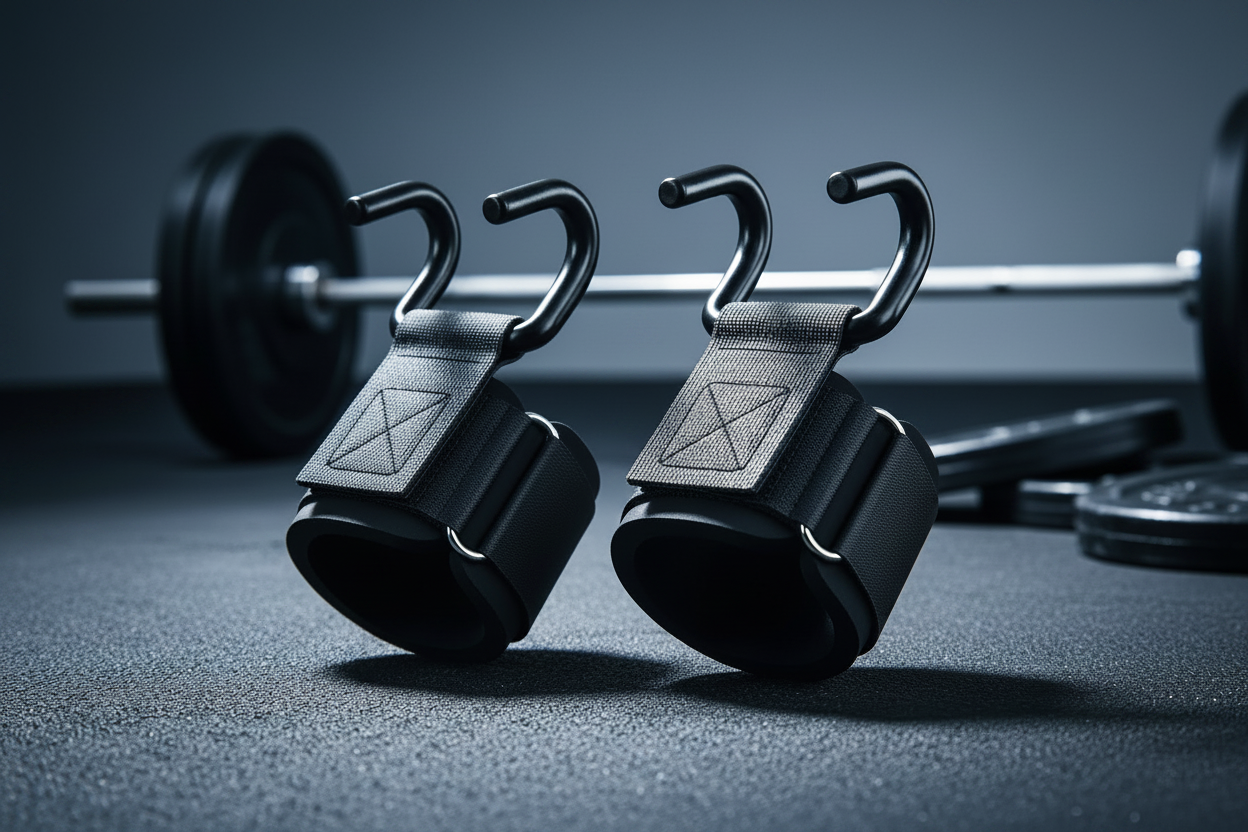 Athlete Home Premium Weightlifting Hook Barbell Straps – Heavy-Duty Padded Wrist Wraps with Steel Lifting Hooks for Deadlifts, Pull-Ups, Back and Gym Workouts