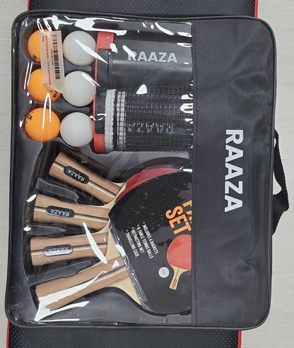 Raaza Ping Pong Bundle 4 Rackets - 6 Balls - Net - Bag
