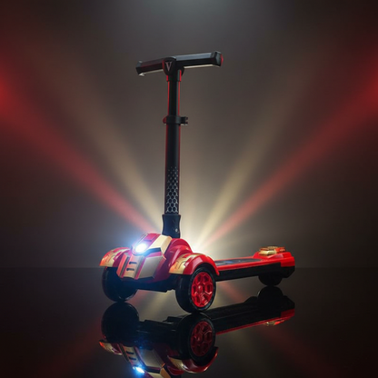 Athlete Home Kids & Teens Smart 3-Wheel Foldable Scooter – Adjustable Height Kick Scooter with LED Light-Up Wheels, Music, and Extra-Wide Deck for Balance Training