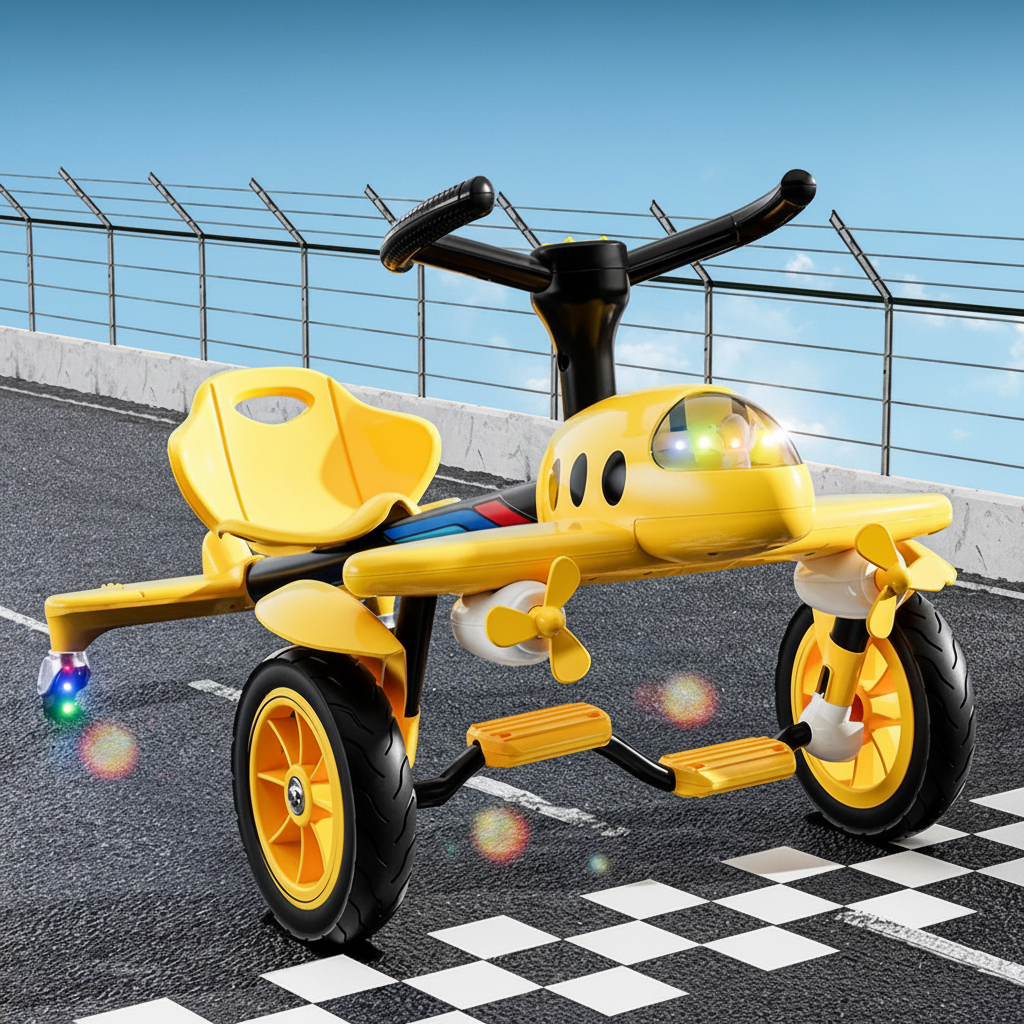 Athlete Home Kids Airplane Pedal Trike – Heavy-Duty Ride-On Toy with Propeller Detailing, Safety Seat, Textured Foot Pedals, and Interactive Light-Up Dashboard 3 Wheels Bike