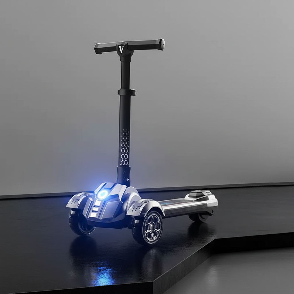 Athlete Home Kids & Teens Smart 3-Wheel Foldable Scooter – Adjustable Height Kick Scooter with LED Light-Up Wheels, Music, and Extra-Wide Deck for Balance Training