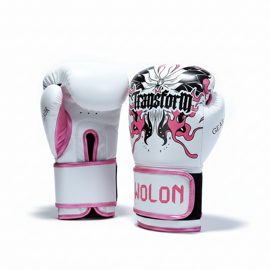 Wolon Transform Premium Boxing Gloves with Pink Flame Design – High-Density Foam Sparring and Heavy Bag Training Gloves for MMA, Kickboxing, and Fitness Cardio Workouts
