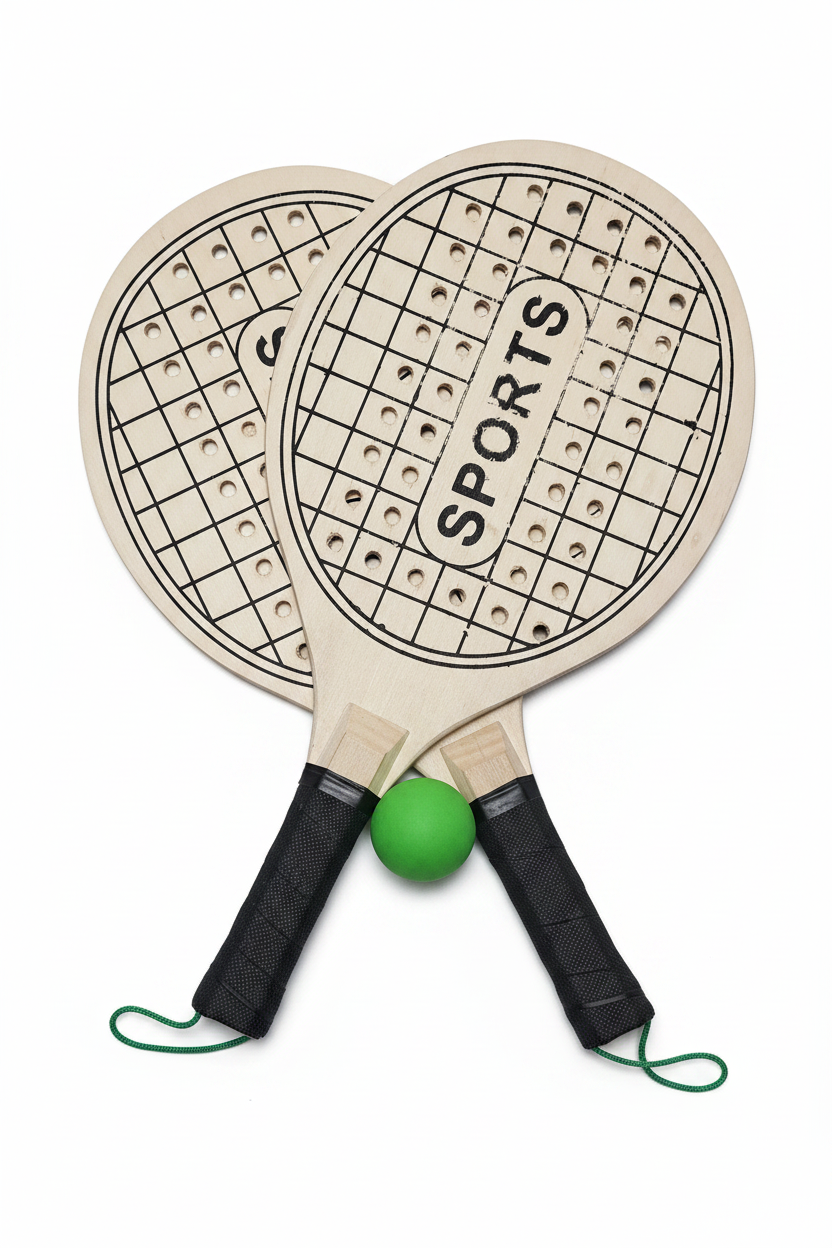 Athlete Home Premium Classic Wooden Beach Racket Set – Heavy-Duty Beach Paddle Ball Set with 2 Perforated Wooden Paddles, Padded Grip, and High-Bounce Rubber Ball for Outdoor Conditioning and Agility Training Beach Rackets with Ball
