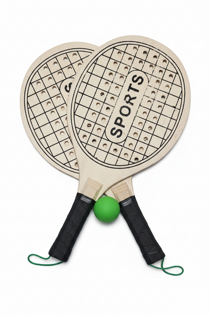 Athlete Home Premium Classic Wooden Beach Racket Set – Heavy-Duty Beach Paddle Ball Set with 2 Perforated Wooden Paddles, Padded Grip, and High-Bounce Rubber Ball for Outdoor Conditioning and Agility Training Beach Rackets with Ball