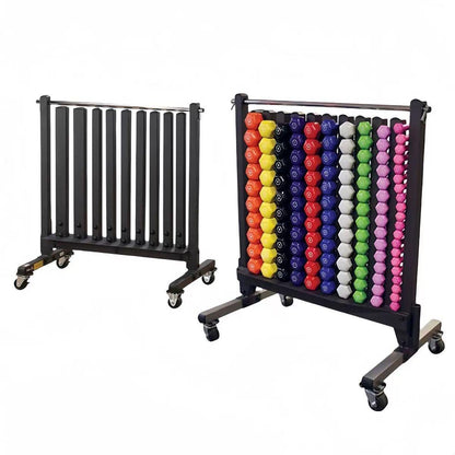 حامل ومجمع دمبل فينيل وجيم بقفل أمان Athlete Home Dumbbell Vinyl Rack with Lock – استاند تنظيم أوزان ايروبكس متين ومتحرك بعجل للمراكز الرياضية والجيم المنزلي