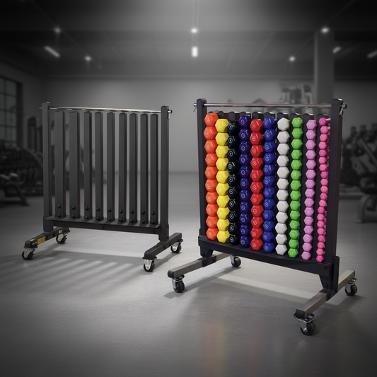 حامل ومجمع دمبل فينيل وجيم بقفل أمان Athlete Home Dumbbell Vinyl Rack with Lock – استاند تنظيم أوزان ايروبكس متين ومتحرك بعجل للمراكز الرياضية والجيم المنزلي