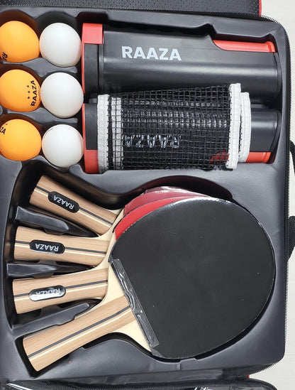 Raaza Ping Pong Bundle 4 Rackets - 6 Balls - Net - Bag