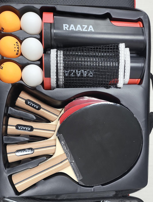 Raaza Ping Pong Bundle 4 Rackets - 6 Balls - Net - Bag