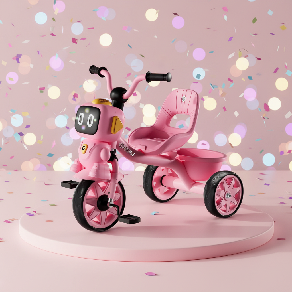 Kids Premium 3-Wheel Tricycle & Scooter with Cartoon Robot Design – Safe Toddler Trike with Storage Basket and Non-Slip Pedals for Boys and Girls