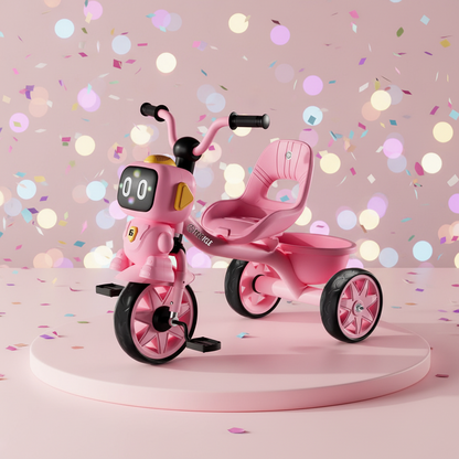Kids Premium 3-Wheel Tricycle & Scooter with Cartoon Robot Design – Safe Toddler Trike with Storage Basket and Non-Slip Pedals for Boys and Girls
