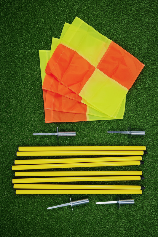 Professional Football Corner Flags Set with Ground Spikes and Spring-Loaded Bases – Heavy Duty Agility and Field Training Boundary Markers for Soccer Drills and Official Matches Linesman's Flag