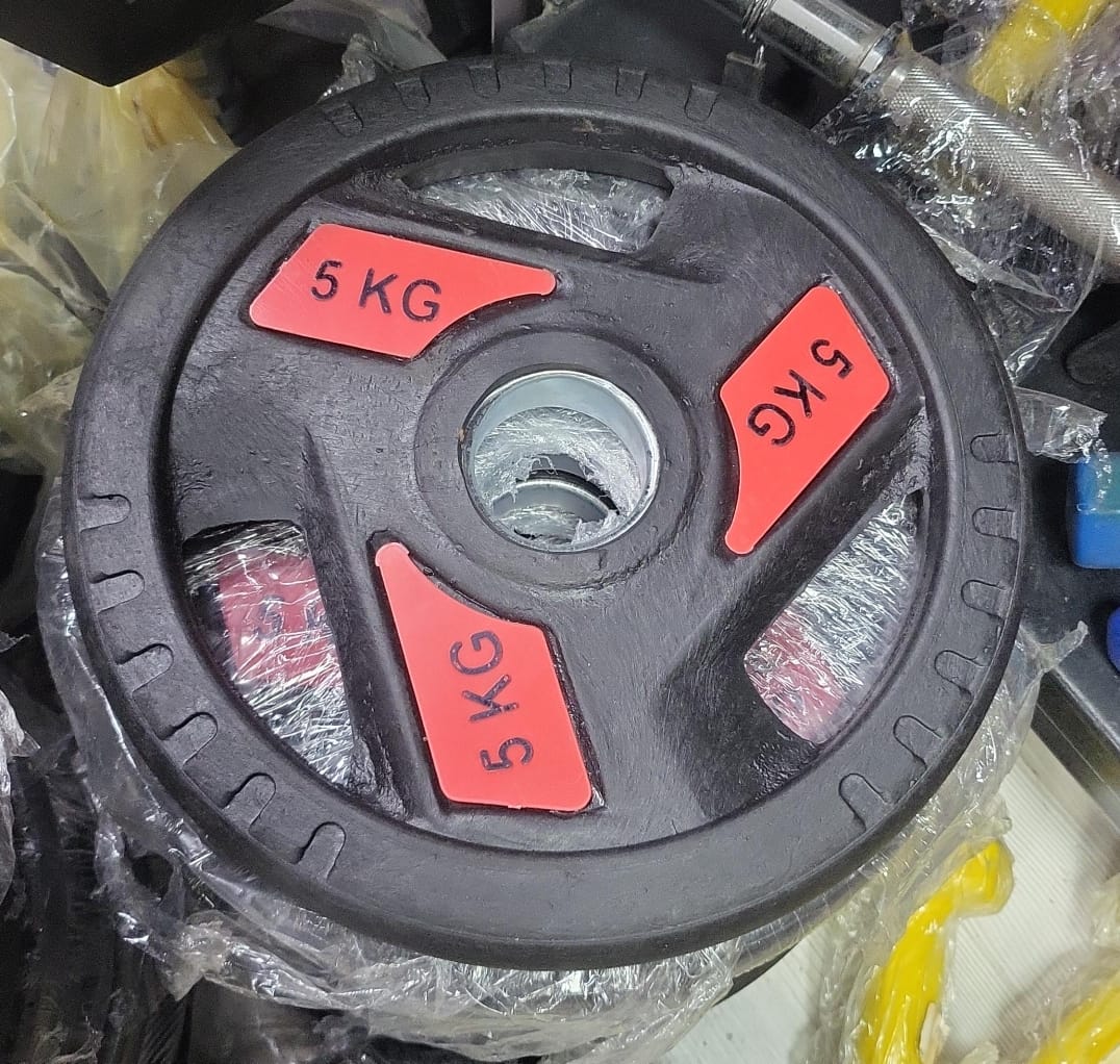 Olympic Weight Plates - Tri-Grip Rubber Coated Weight Plates for Strength Training & Weightlifting