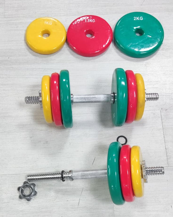 طقم دمبل فينيل قابل للتعديل من Athlete Home | بار كروم فاخر بمقبض محفور وأقفال محكمة | أقراص أوزان ملونة للجيم المنزلي وتمارين القوة لكامل الجسم