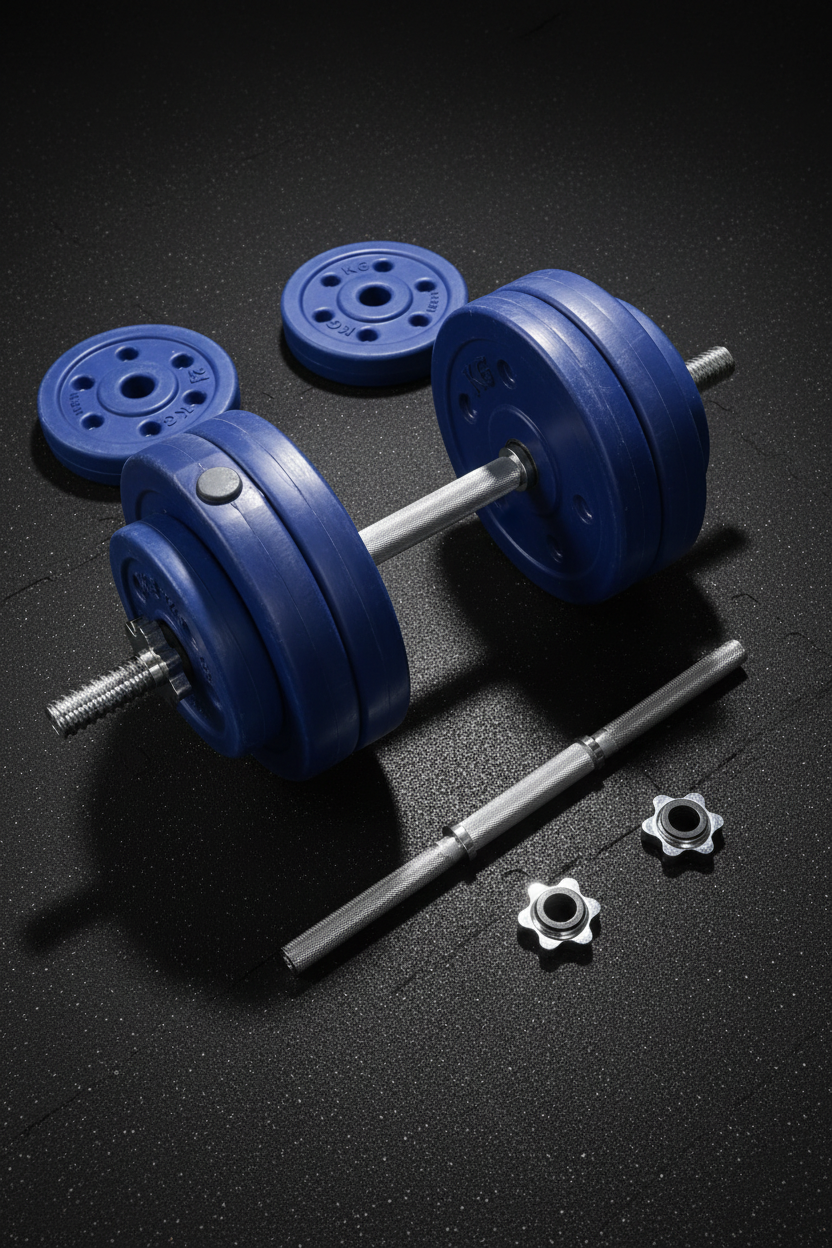 Athlete Home Adjustable Dumbbell and Barbell Set with Blue Weight Plates | Premium Home Gym Strength Training Equipment Kit for Muscle Building and Full Body Conditioning Plastic Cement adjustable dumbell kit- Egyptian