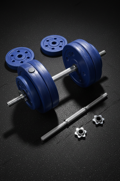 Athlete Home Adjustable Dumbbell and Barbell Set with Blue Weight Plates | Premium Home Gym Strength Training Equipment Kit for Muscle Building and Full Body Conditioning Plastic Cement adjustable dumbell kit- Egyptian