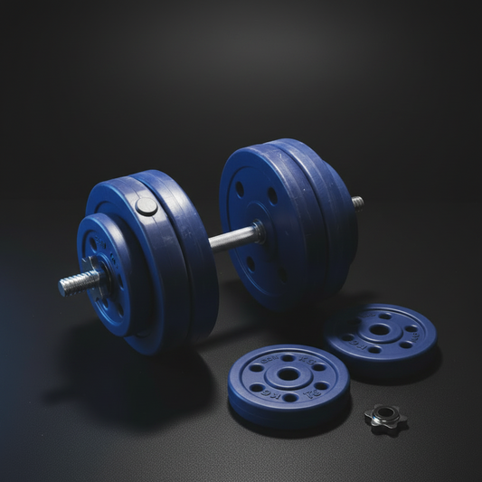 Athlete Home Adjustable Dumbbell and Barbell Set with Blue Weight Plates | Premium Home Gym Strength Training Equipment Kit for Muscle Building and Full Body Conditioning Plastic Cement adjustable dumbell kit- Egyptian