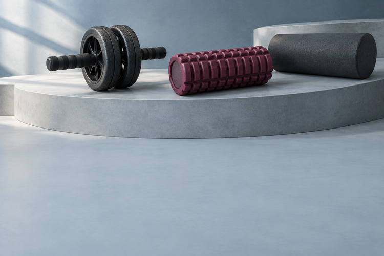 Wheel and Foam Roller banner with empty space at the bottom