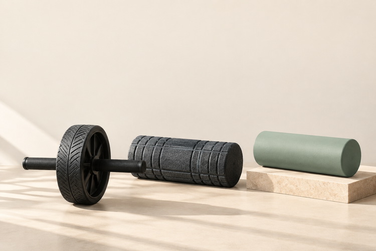 Wheel and Foam Roller banner with empty space at the top